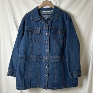 Roamans Womens Blue Denim Chore Jacket Tunic Style Size 24W Cotton  Utility